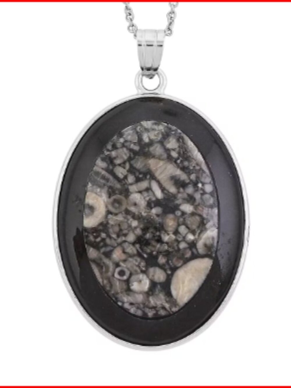 Insect Fossil Jasper and Black Agate Pendant